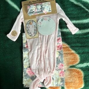 Pink and Floral Baby Photo Outfit Set